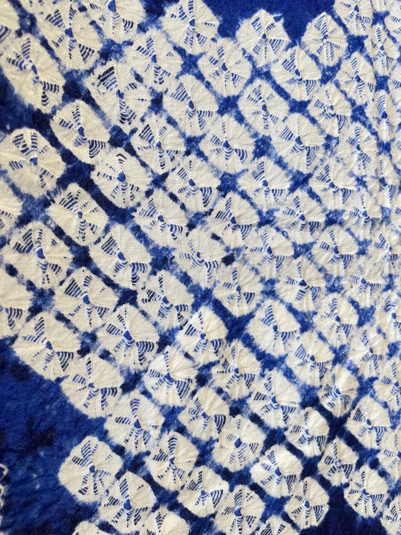 □夏涼浴衣　有松絞り　花柄　藍色　身丈約156.5cm