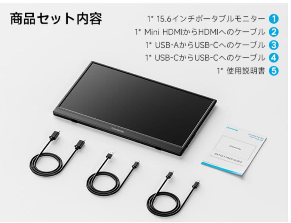 15.6インチポータブルモニターパネル モバイルモニター スピーカー内蔵 自立型