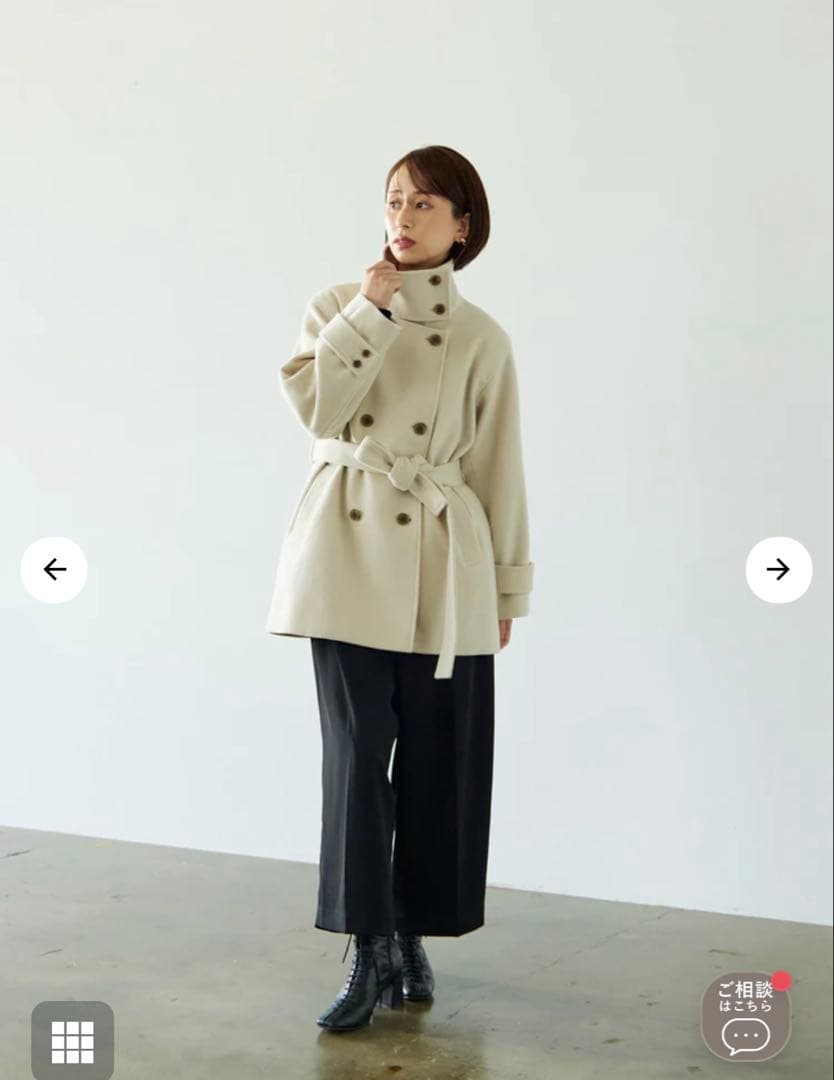 STRATA スタンドカラーミドル丈ウールコート ベージュ