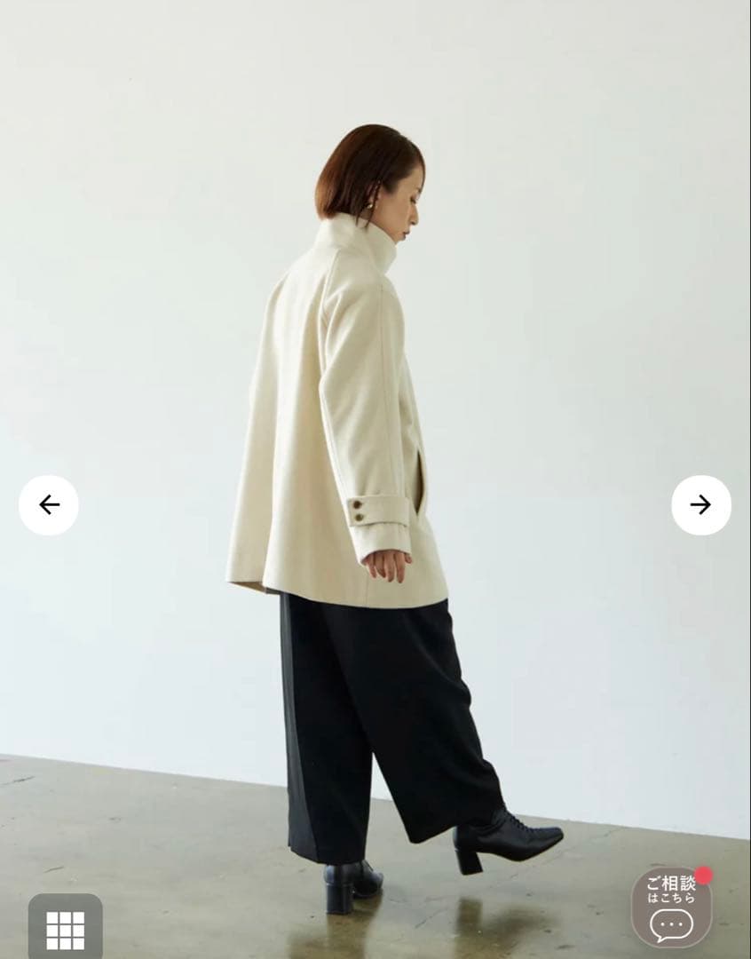 STRATA スタンドカラーミドル丈ウールコート ベージュ