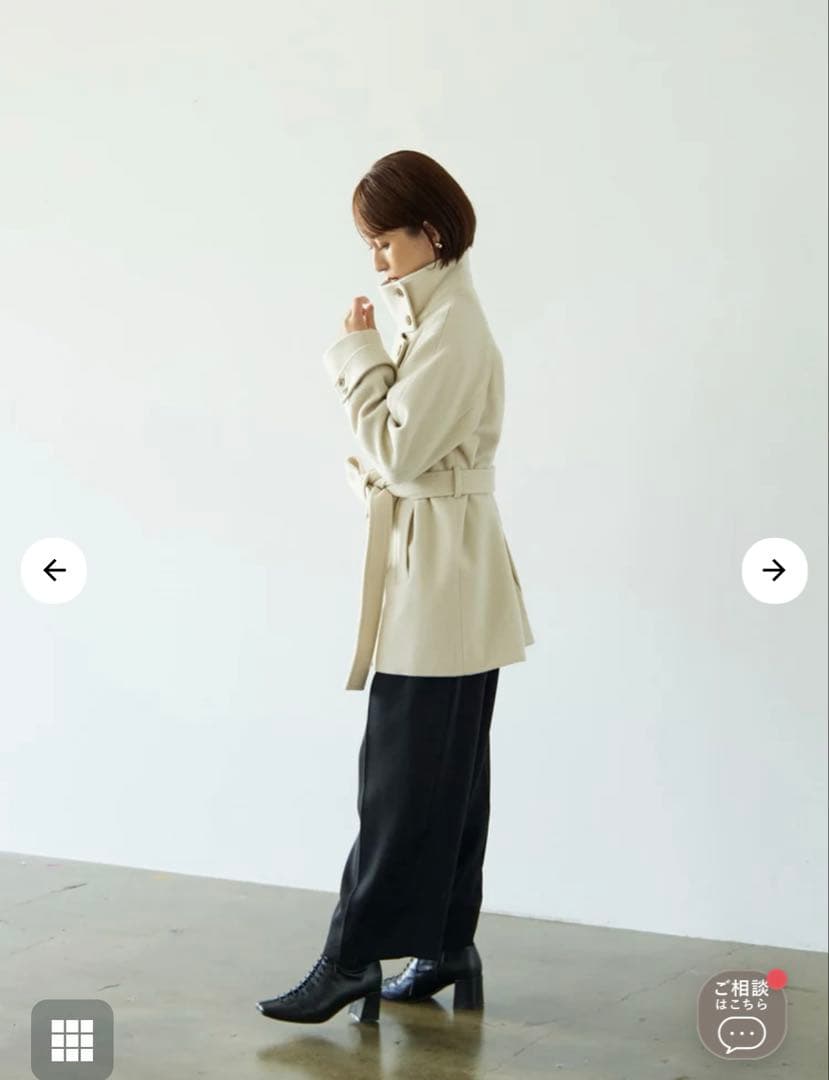 STRATA スタンドカラーミドル丈ウールコート ベージュ