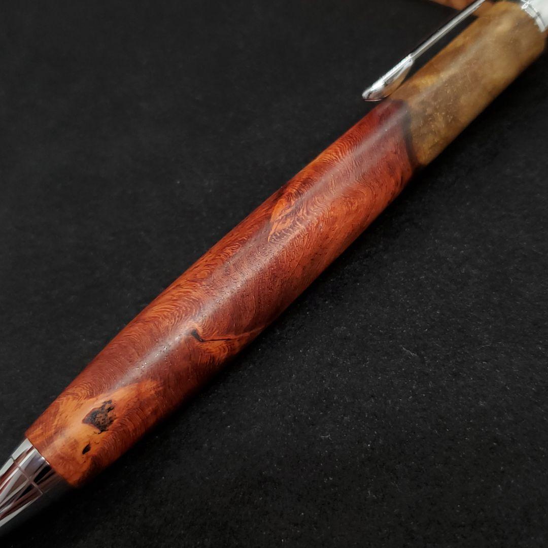 ⑱Bハンドメイド木軸シャーペン花梨瘤紅白赤濃いめ