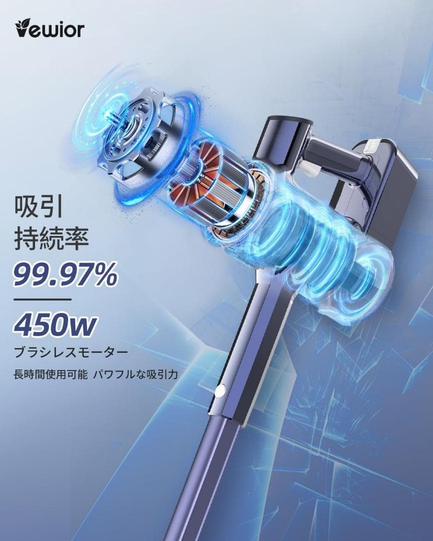 VEWIOR 掃除機 コードレス38000pa強　0