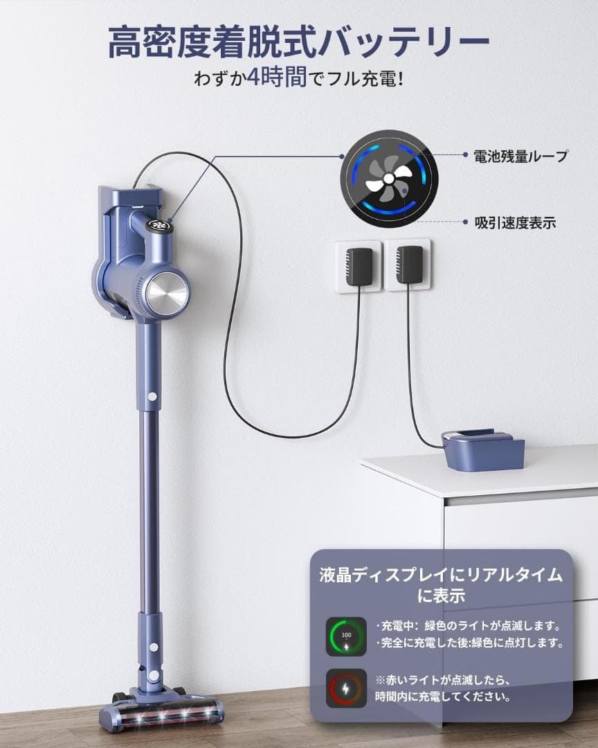VEWIOR 掃除機 コードレス38000pa強　0