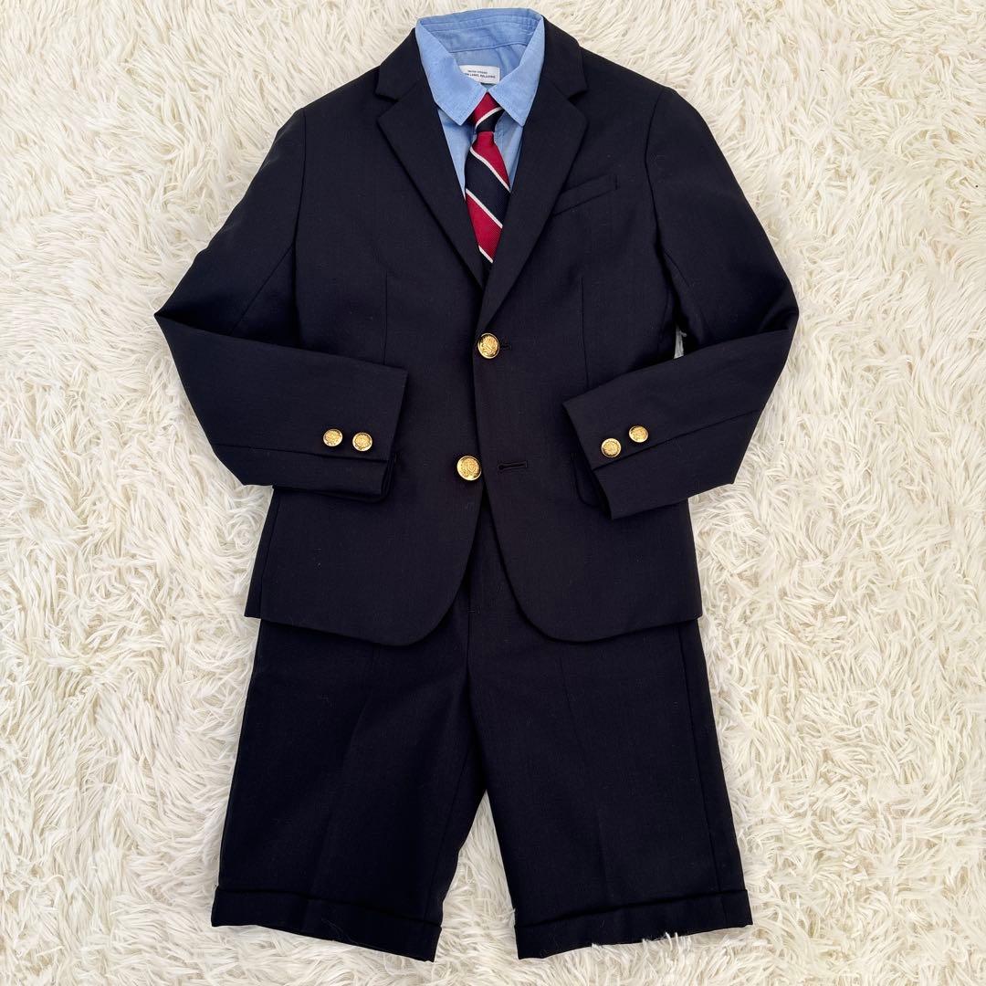 グリーンレーベル子供キッズセットアップスーツ４点 金ボタン紺ブレザーセレモニー