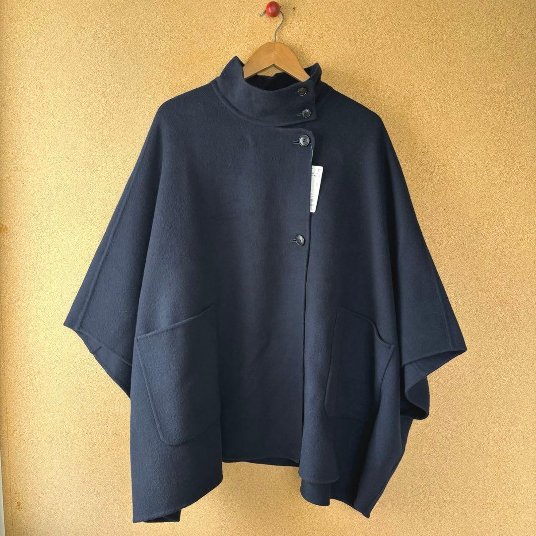 スローブイエナ スタンドカラーダブルフェイスポンチョ ネイビー 完売品