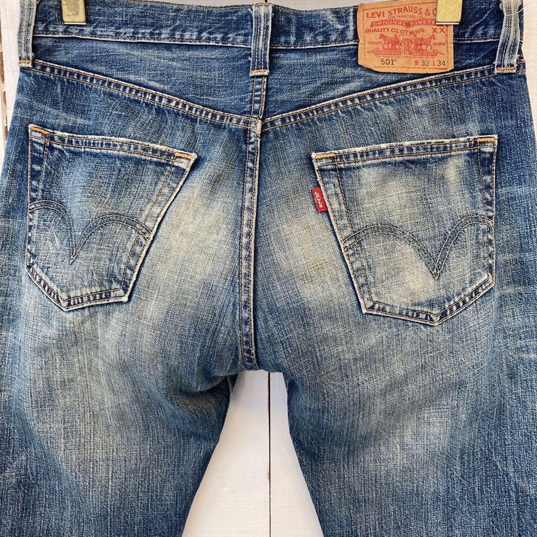 ★送料無料★Levis501★濃紺インディゴ 鬼ヒゲ ★00年代☆W32