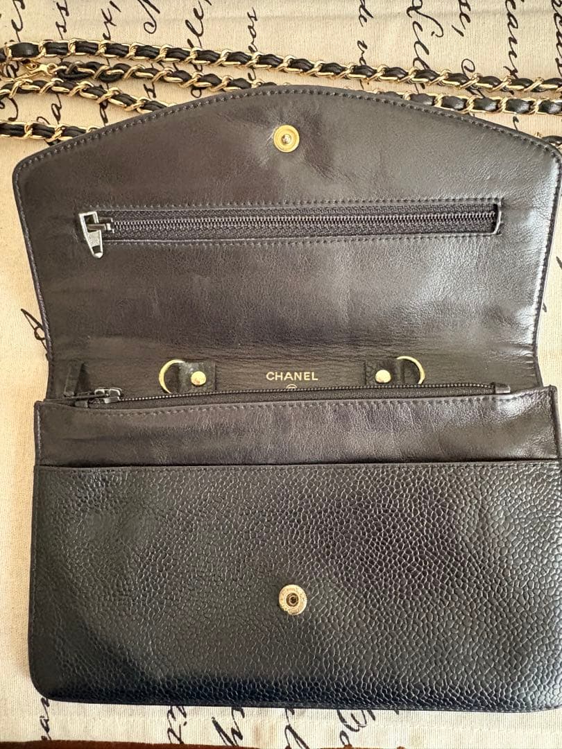 CHANEL ブラック レザー 長財布