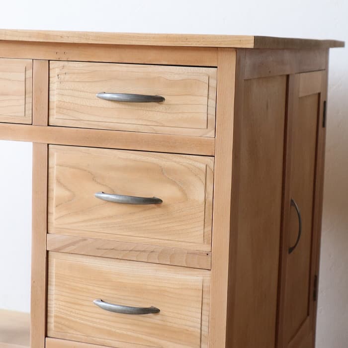 アンティーク タモ材 無塗装 片袖机 レトロ 無垢材 デスク 古家具