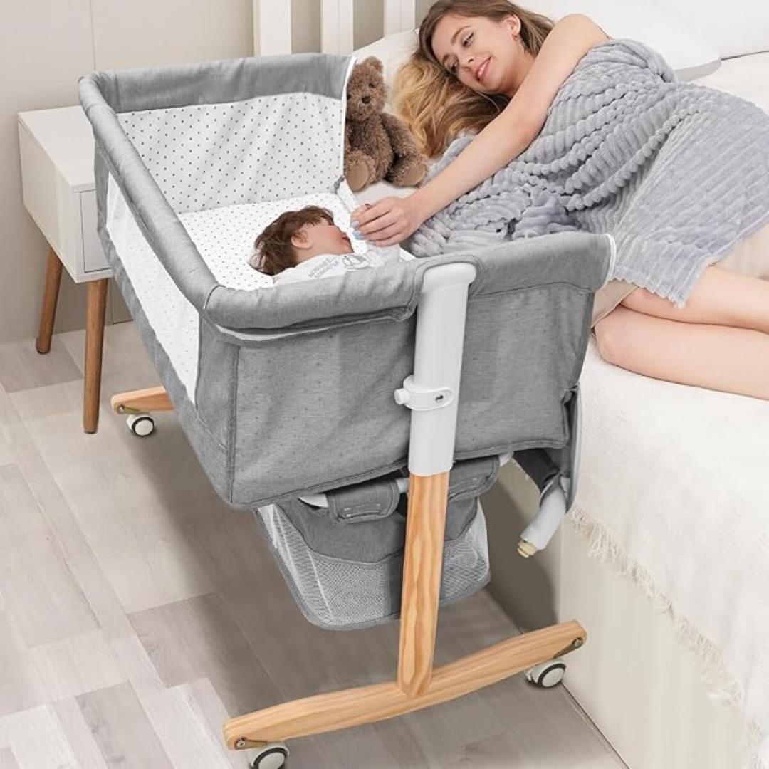 5IN1 ベビーベッド 折りたたみ 添い寝ベッド 木製 高さ5段調節可能