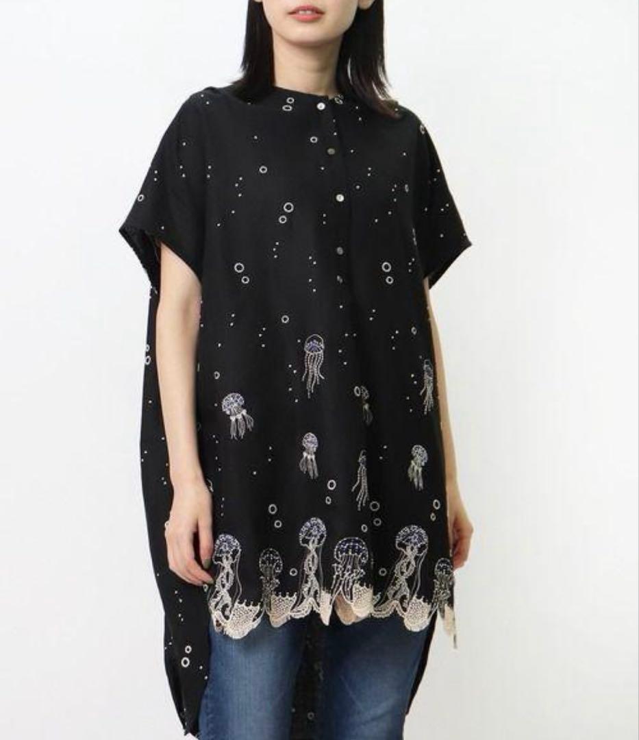 マーブルシュッド　クラゲレース刺繍チュニック　黒