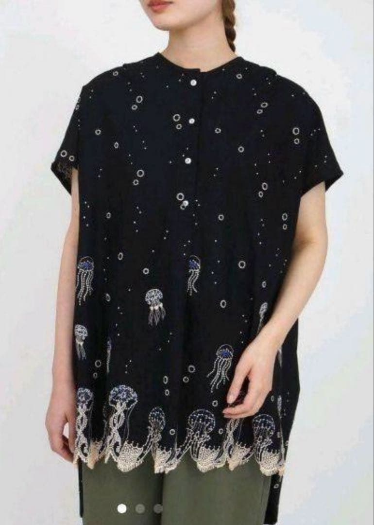 マーブルシュッド　クラゲレース刺繍チュニック　黒