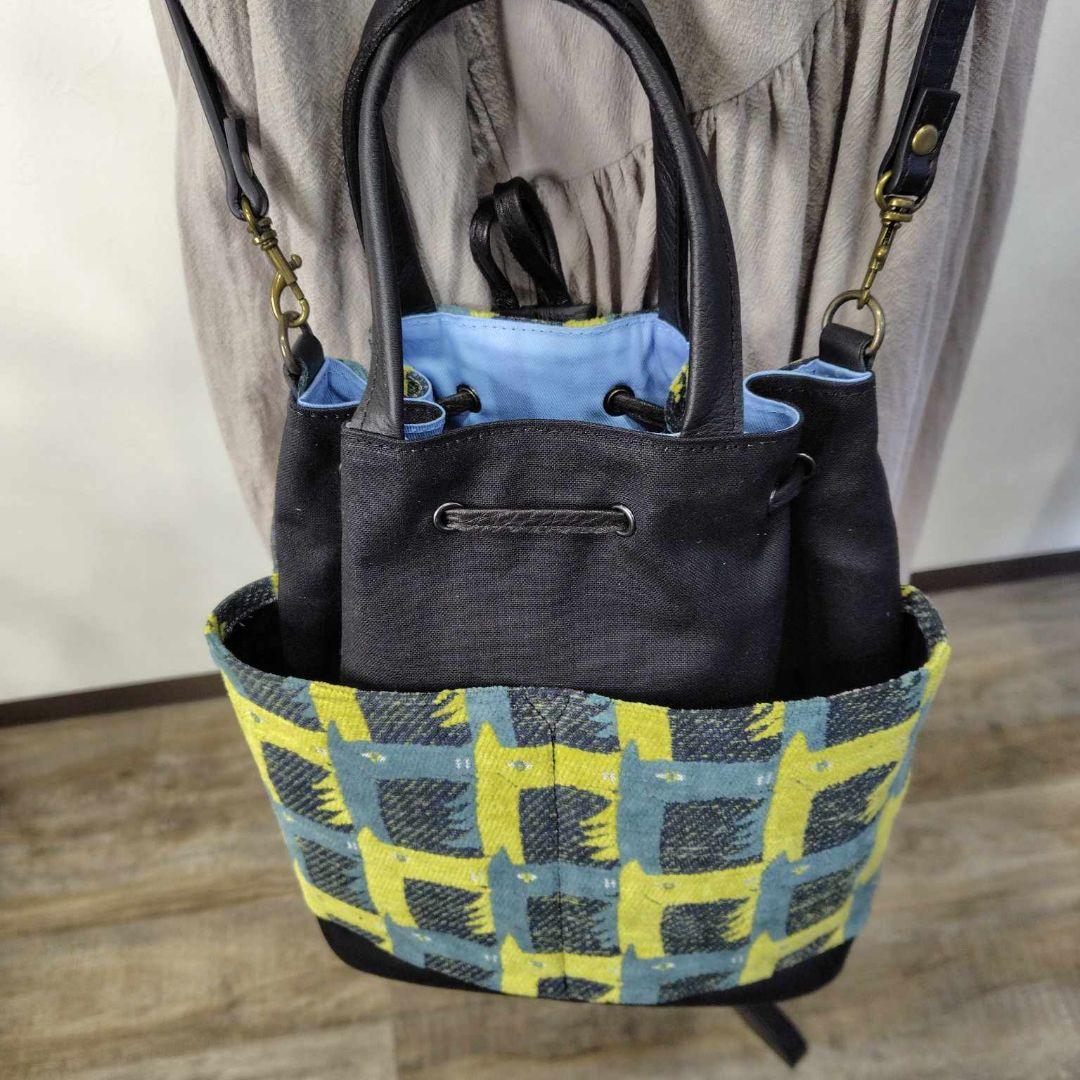 ミナペルホネン/thoroughbredサラブレットネイビー/巾着Lサイズ