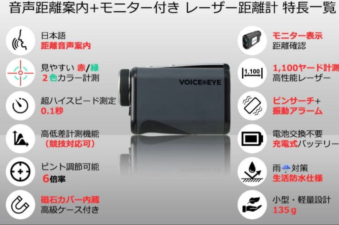VOICEEYE ゴルフ用レーザー距離計 音声距離案内 モニター付