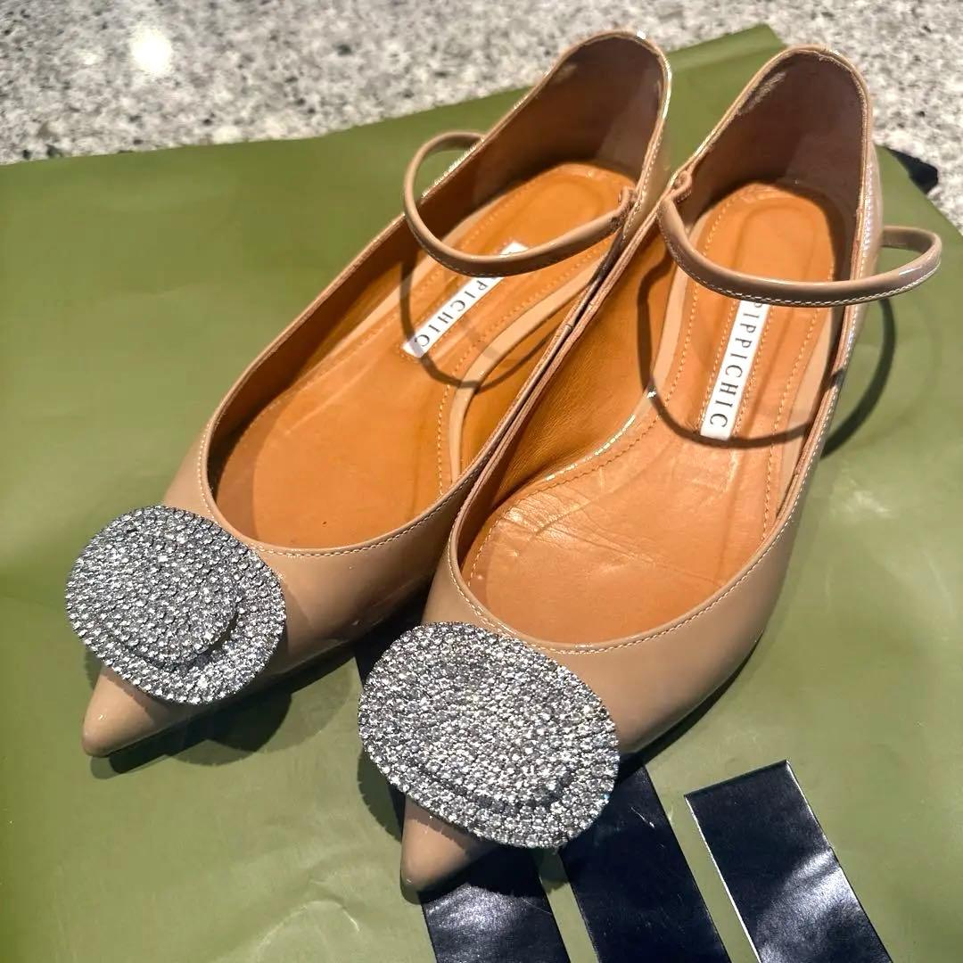 PIPPICHIC 美品　ビジュー付きフラットシューズ