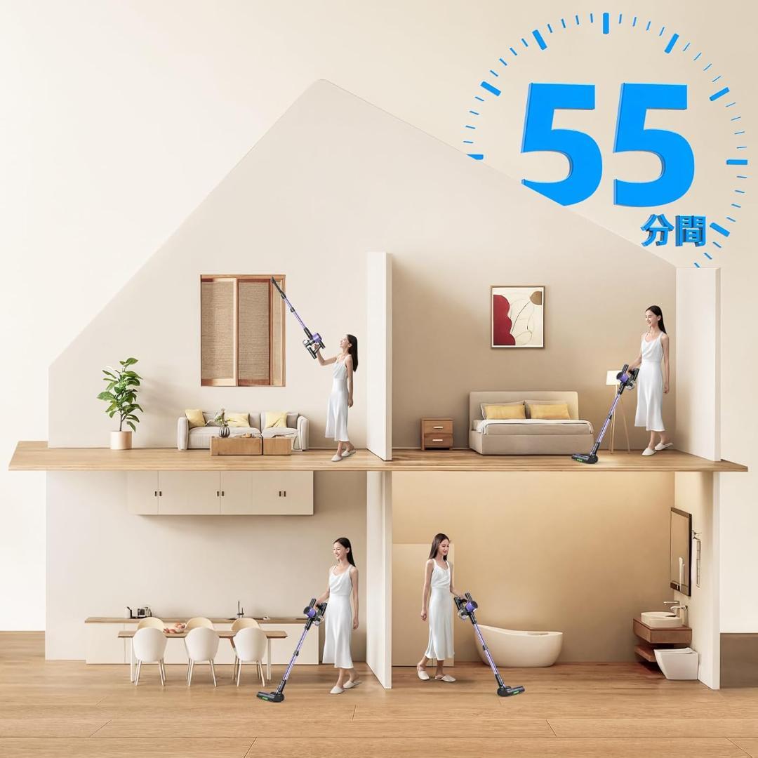 掃除機 コードレス 90Kpa超強力吸引！自立式 ED液晶ディスプレイ 軽量