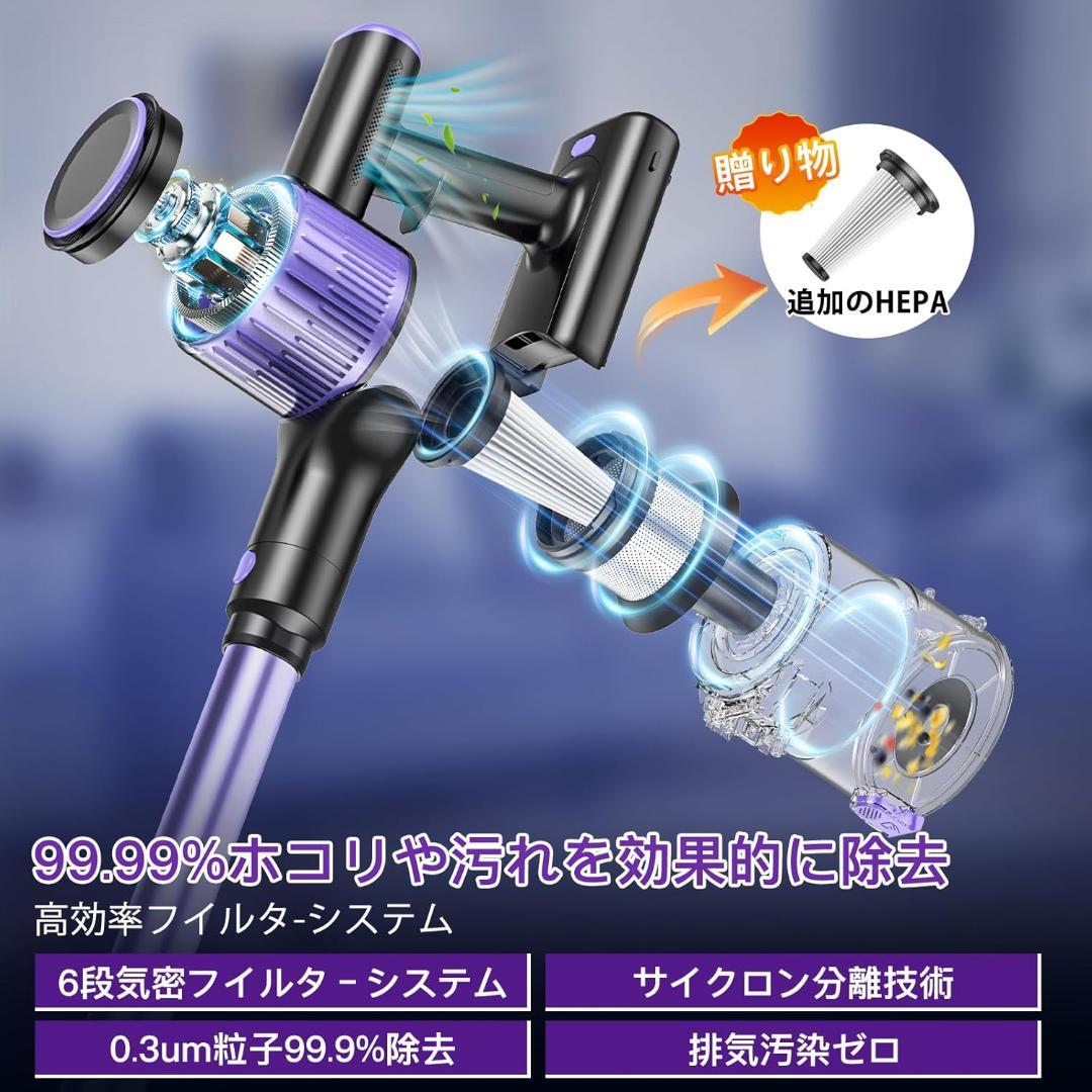 掃除機 コードレス 90Kpa超強力吸引！自立式 ED液晶ディスプレイ 軽量