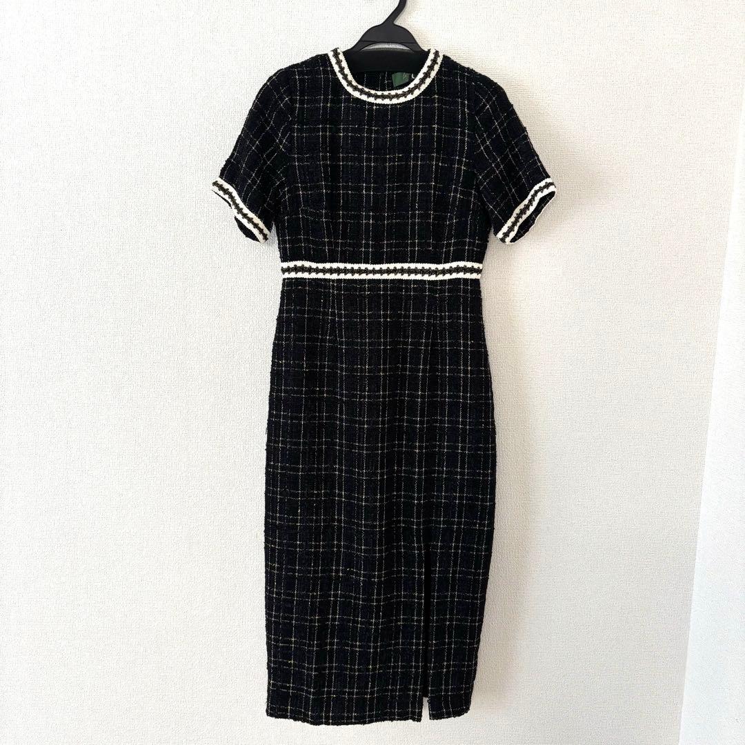 の*の様 新品✨LEJA スリット入りツイード柄ハイウエスト　パーティードレス