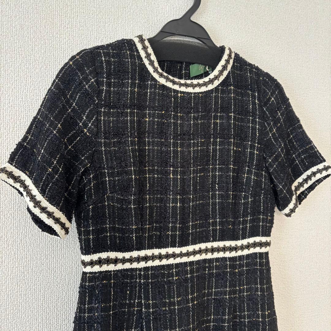 の*の様 新品✨LEJA スリット入りツイード柄ハイウエスト　パーティードレス