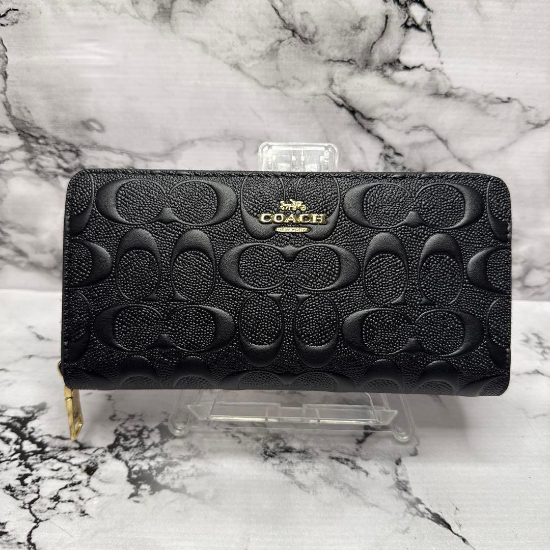 (未使用タグ付)大人気、コーチ、長財布、ラウンドジップ、オールレザー、エンボス