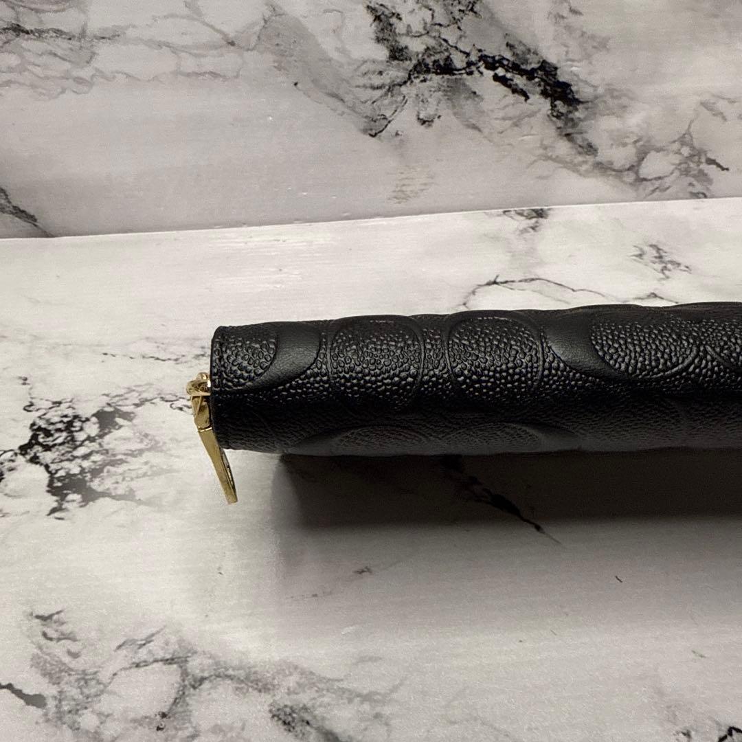 (未使用タグ付)大人気、コーチ、長財布、ラウンドジップ、オールレザー、エンボス