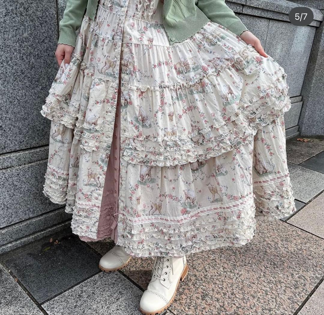 pinkhouse ピンクハウス ひつじプリント ロングワンピース クリーム色