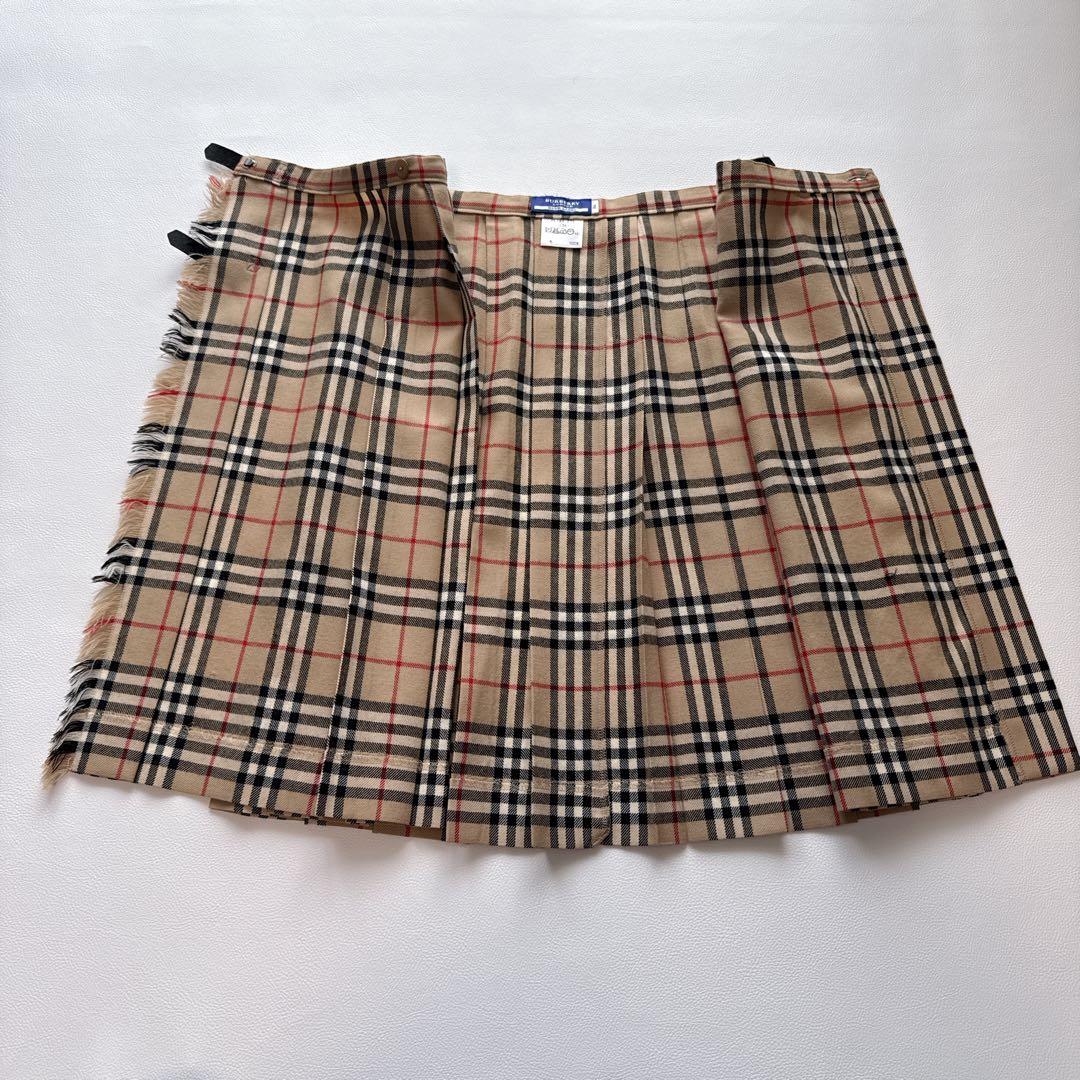 BURBERRY London ノバチェック 巻きスカート 36 ウール 牛革