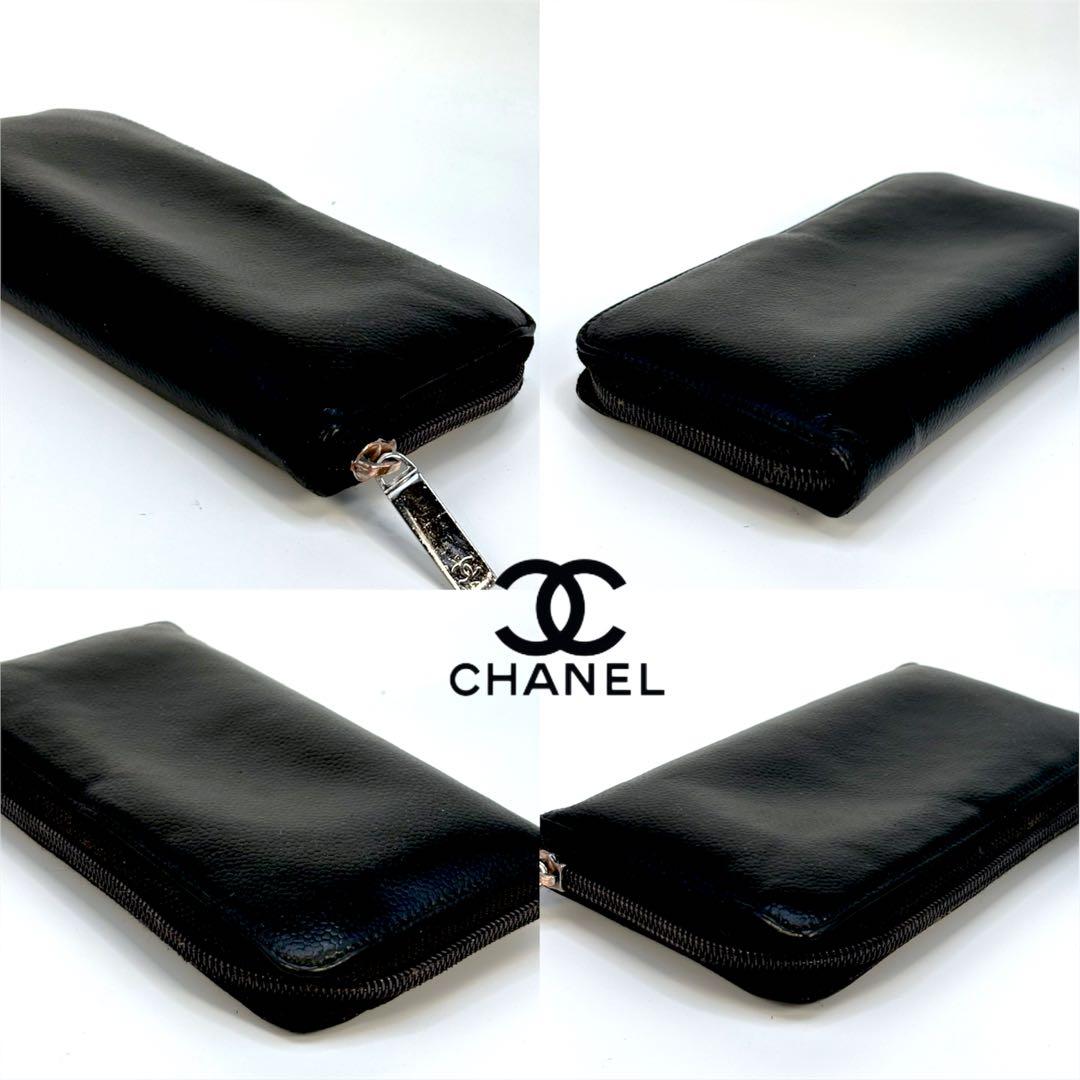 A115 CHANEL【美品】キャビアスキン ラウンドファスナー 長財布