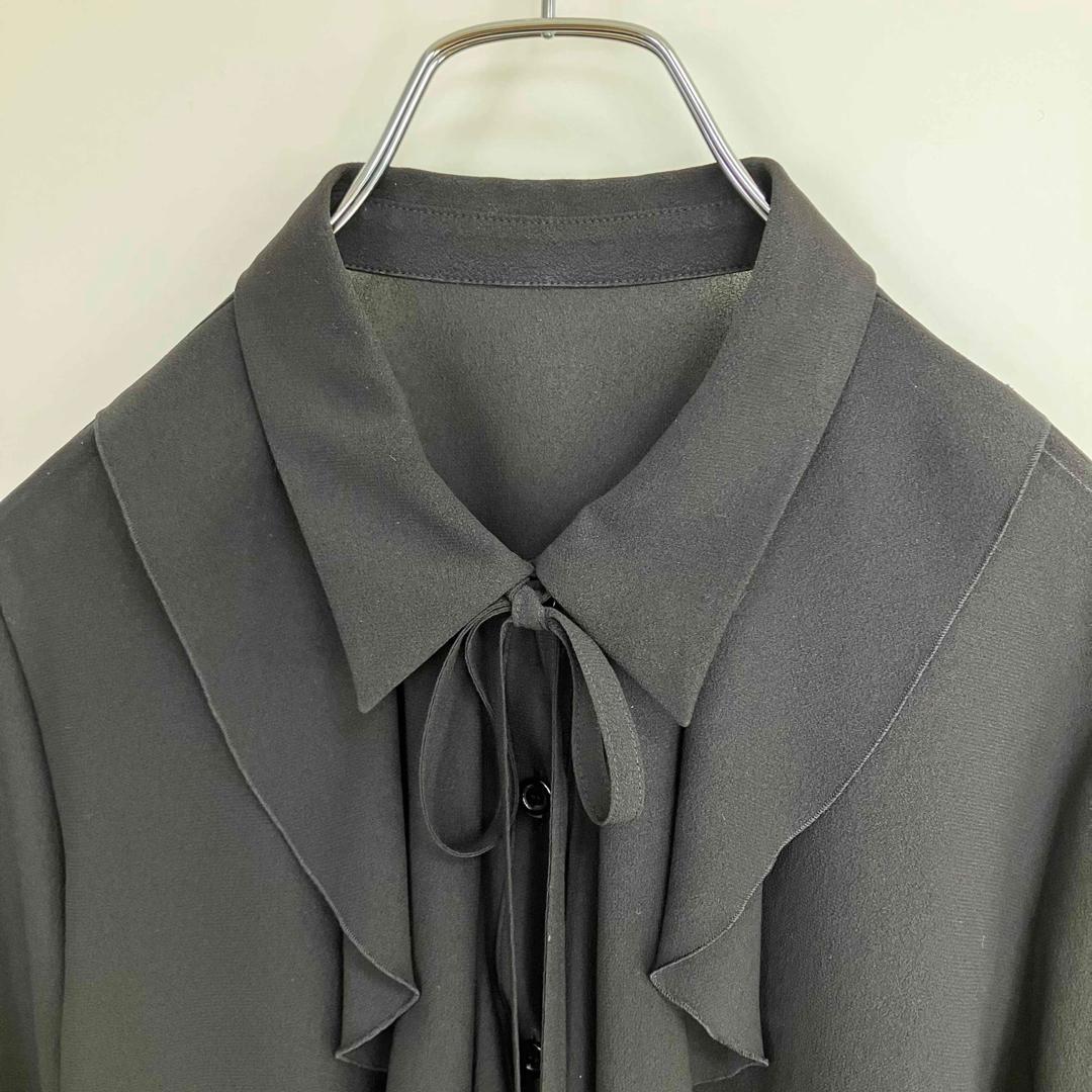 23SS ANAYI ジョーゼットラッフルボウタイブラウス ブラック サイズ38