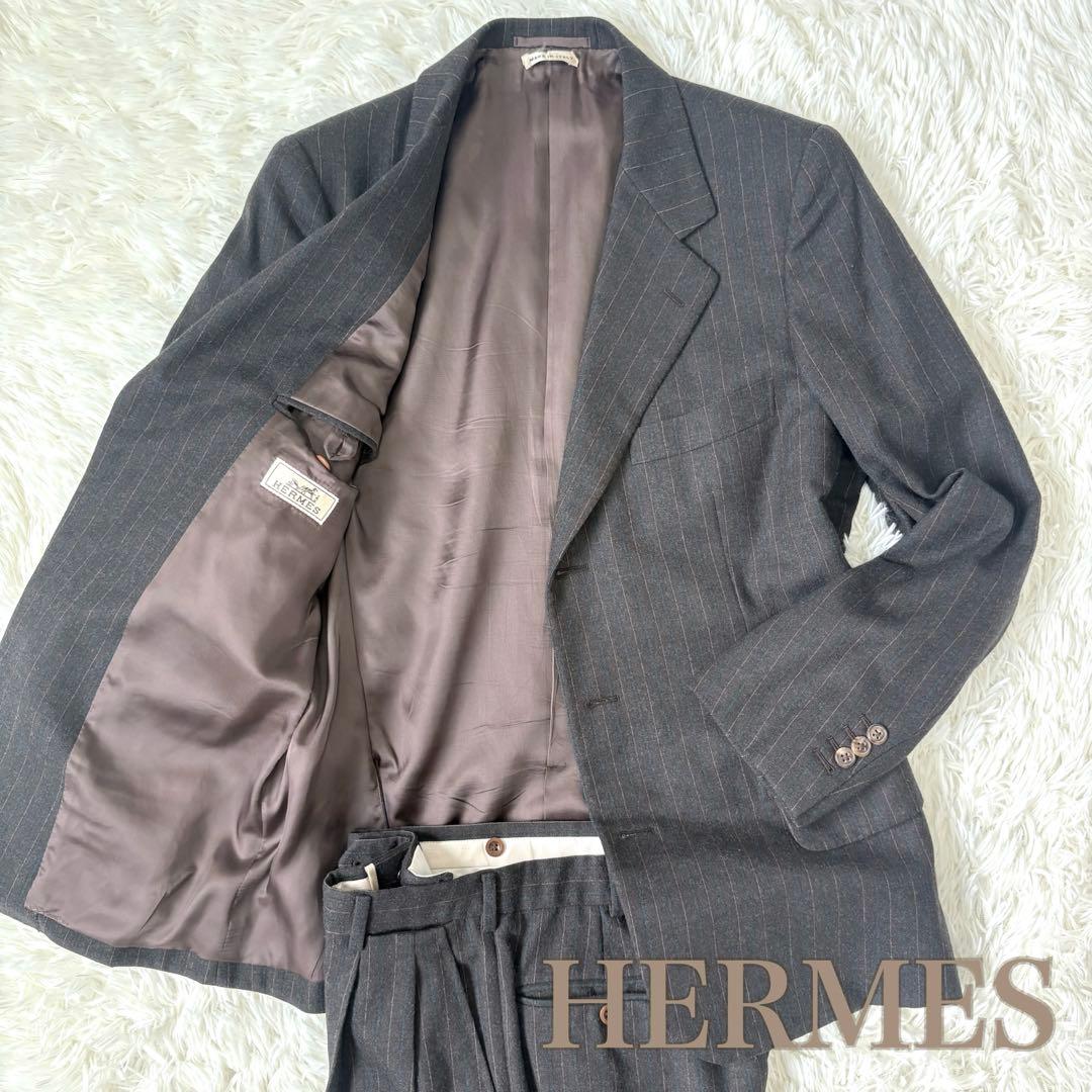 【美品】HERMES エルメス　カシミヤ混　ストライプ セットアップ　スーツ