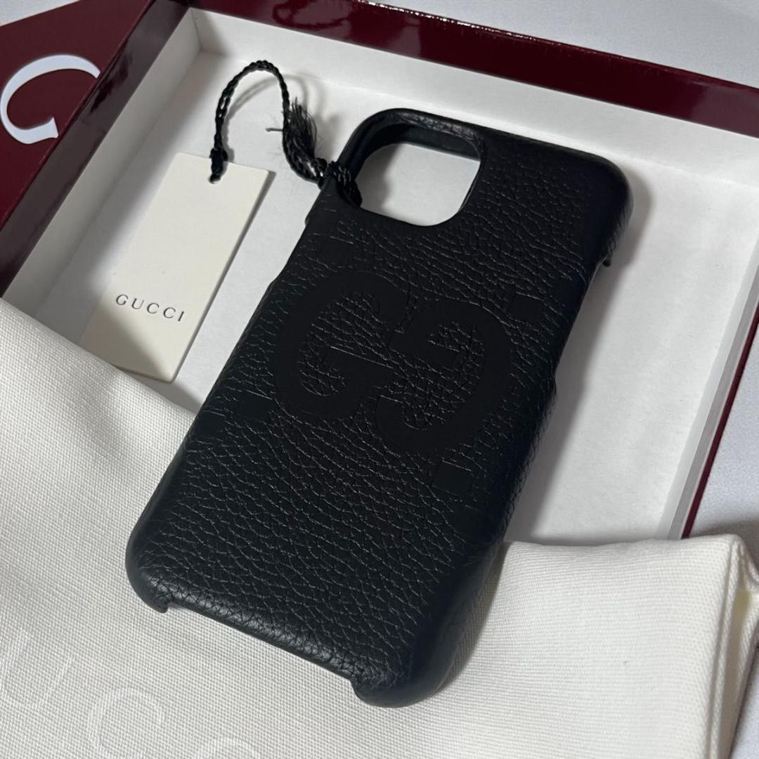 GUCCI iPhone15 ケース ブラック GGロゴ グッチ レザー