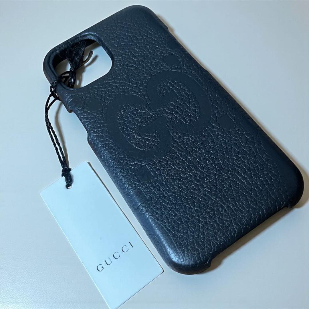 GUCCI iPhone15 ケース ブラック GGロゴ グッチ レザー