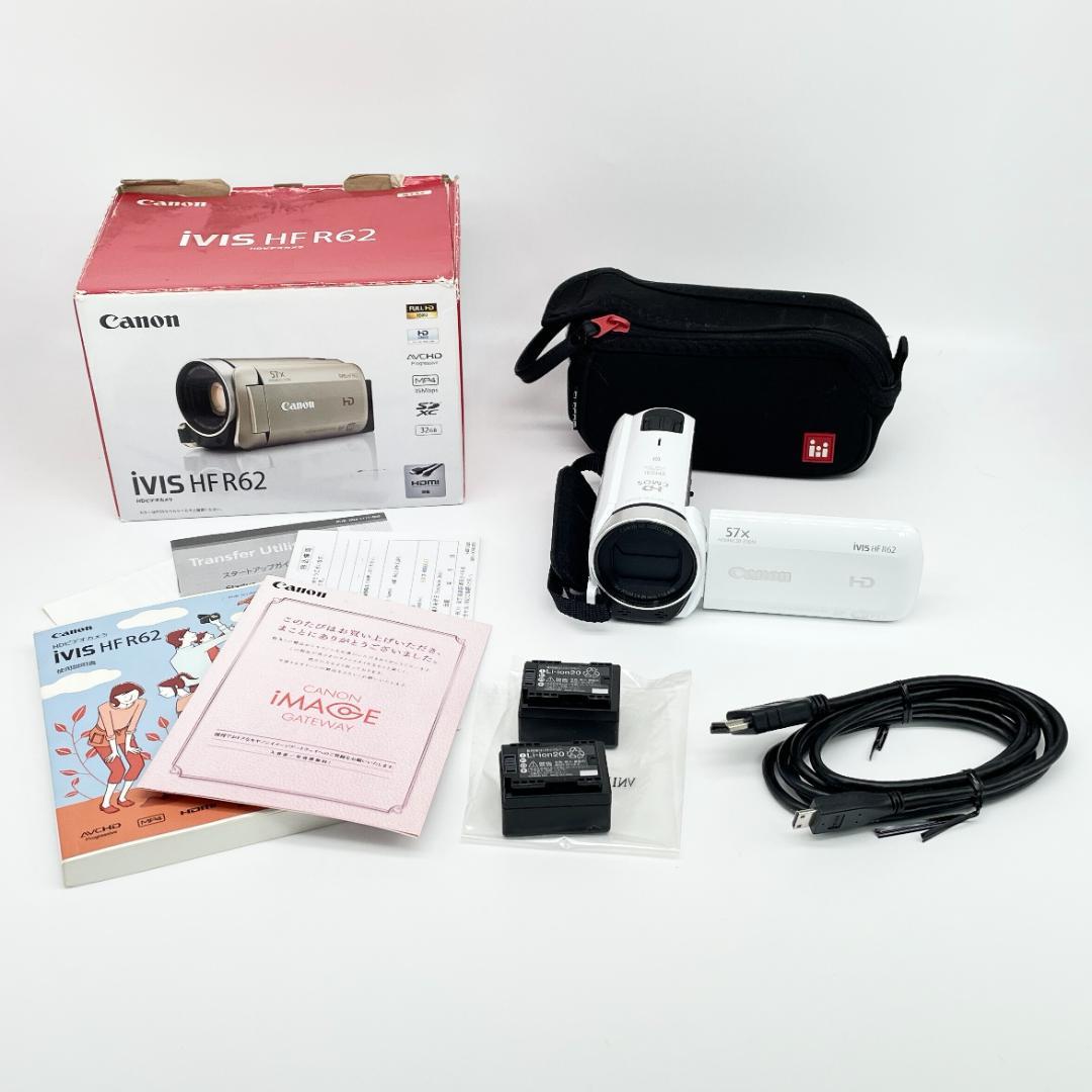 即配【美品】Canon iVIS HF R62 ホワイト ビデオカメラ 送料無料