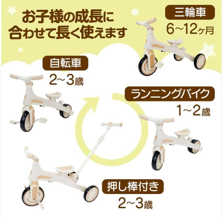 ⭐️新品⭐️多機能三輪車【イエロー】 7in1 折りたたみ 安全設計1歳〜5歳