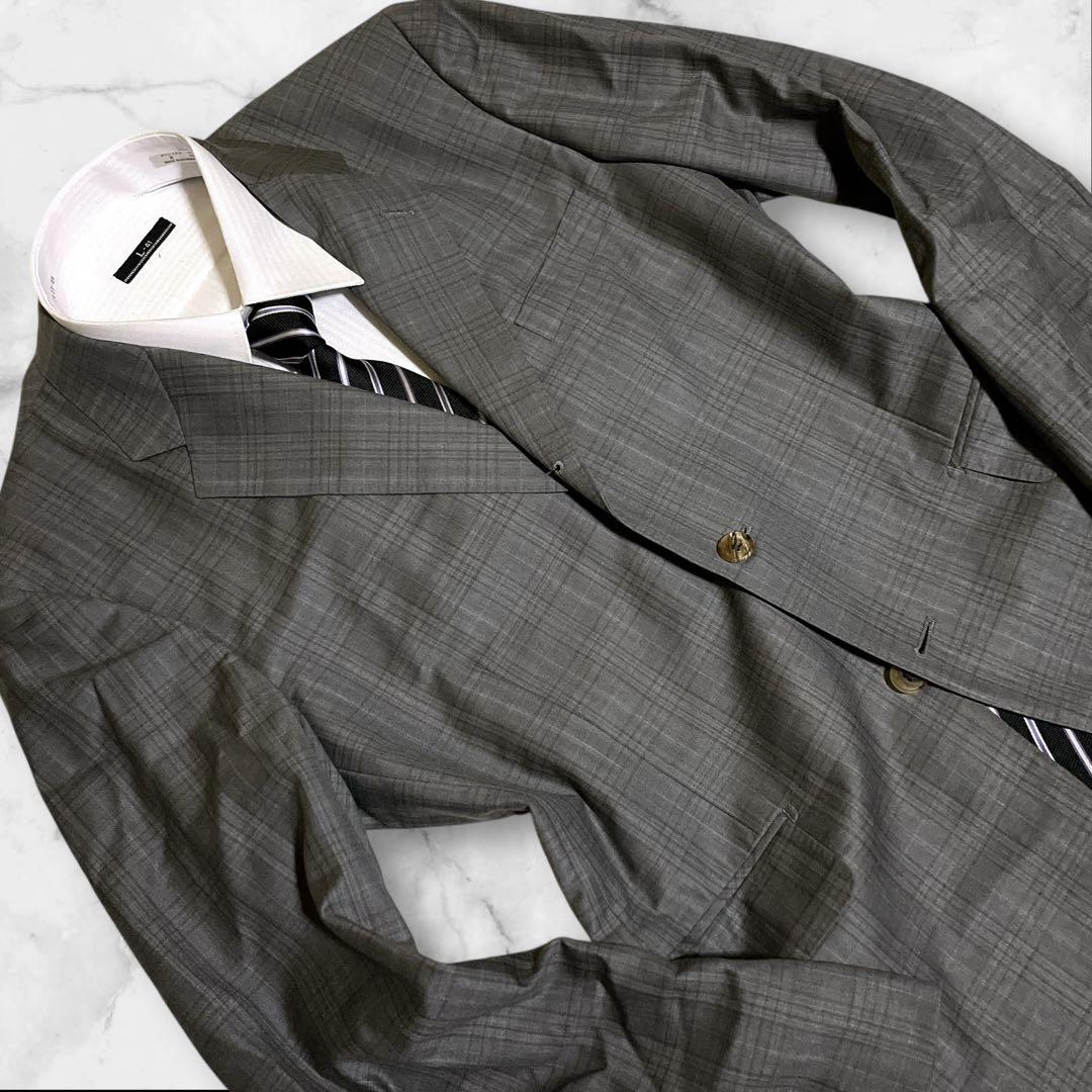 極美品☆HANABISHI☆ゼニア☆スーツセットアップ☆チェック柄☆グレー☆L