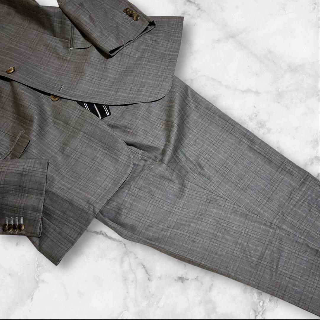 極美品☆HANABISHI☆ゼニア☆スーツセットアップ☆チェック柄☆グレー☆L