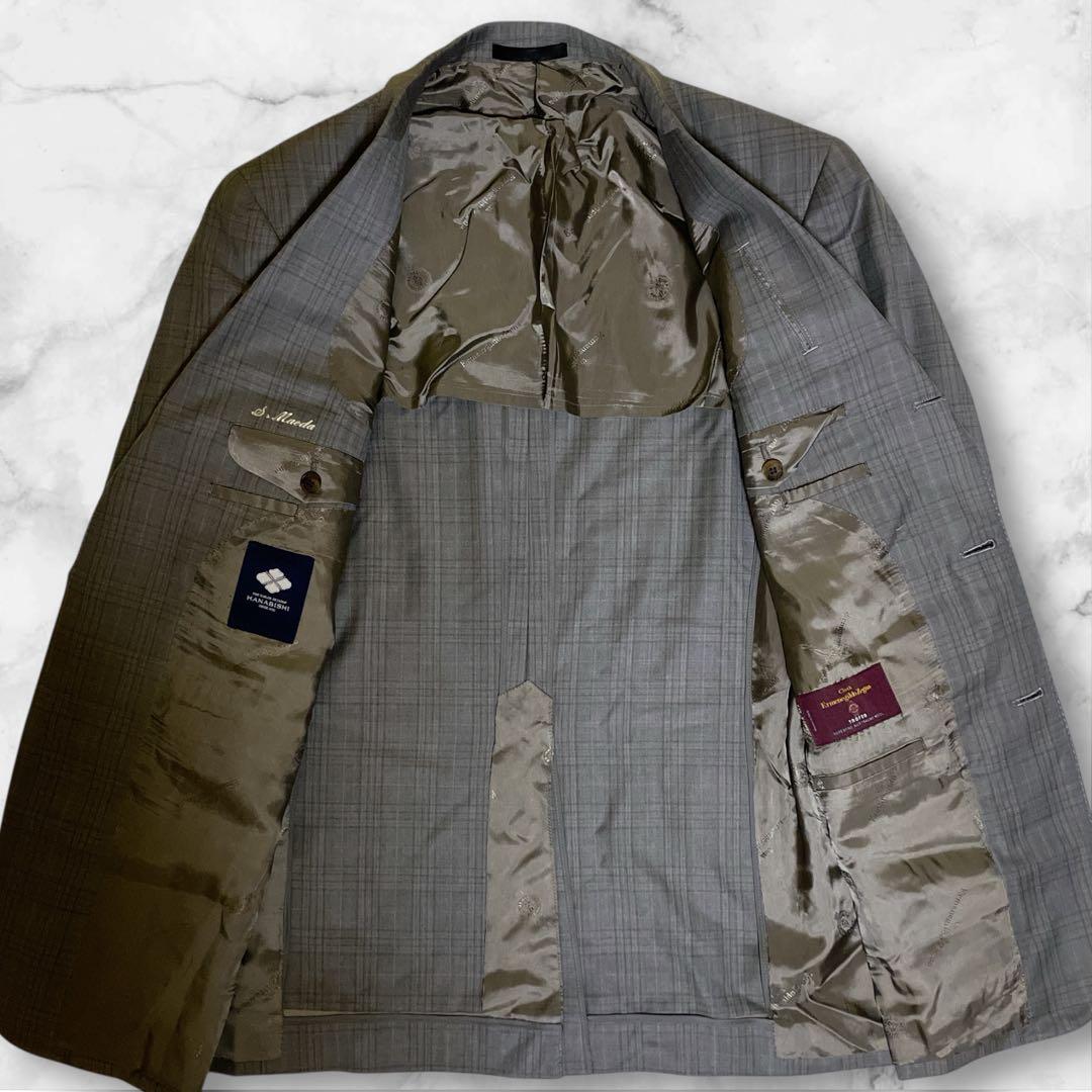 極美品☆HANABISHI☆ゼニア☆スーツセットアップ☆チェック柄☆グレー☆L