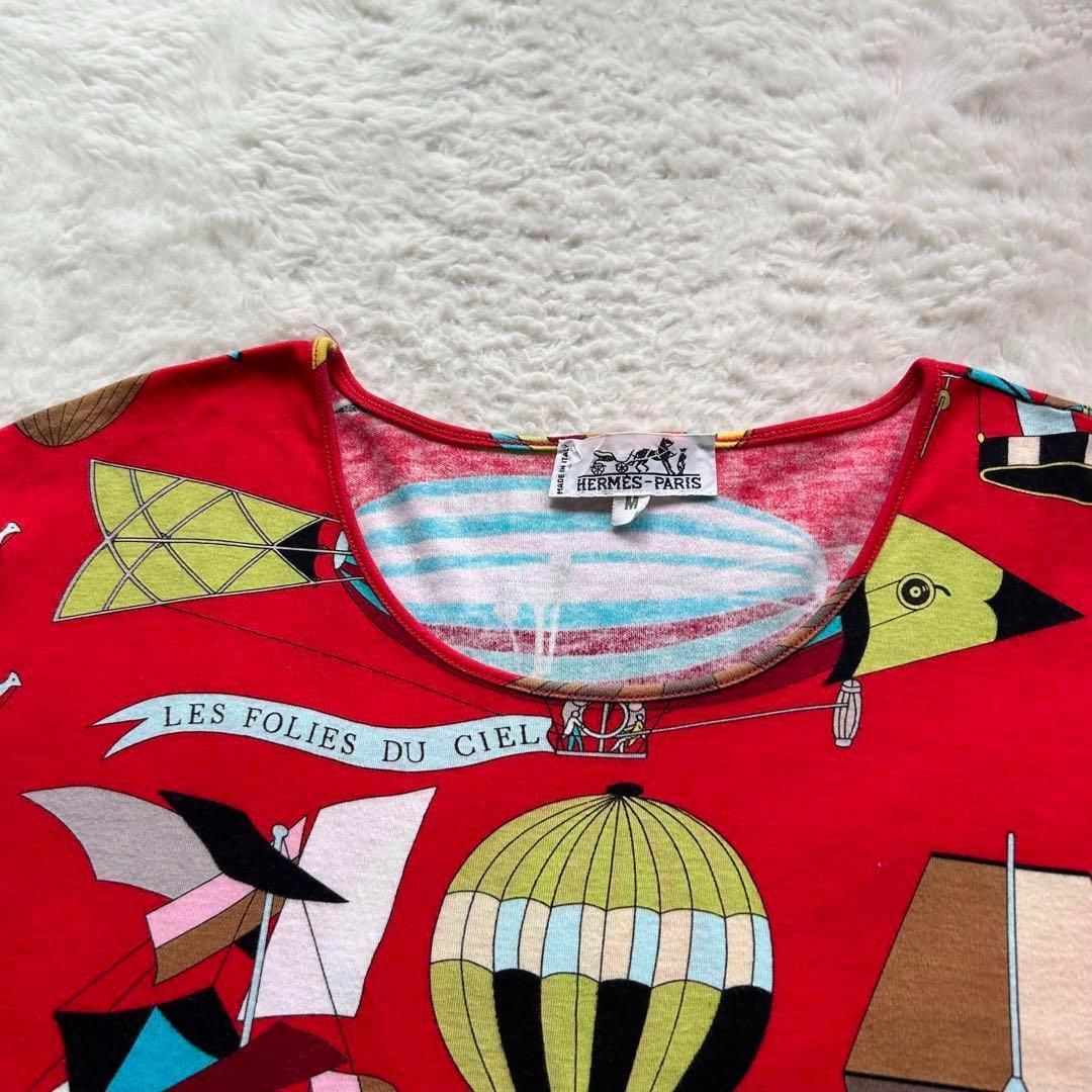【美品】エルメス Tシャツ 気球 飛行船 大空の狂気 レッド M ヴィンテージ