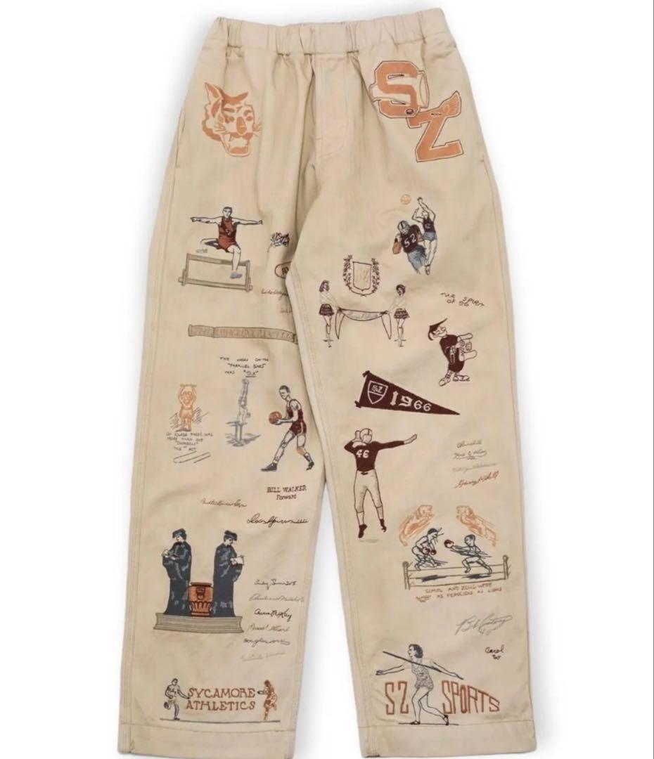【samuel zelig】 スポーツモチーフ ベージュワイドパンツ
