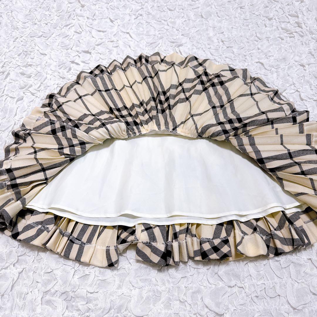 バーバリーブルーレーベル ミニスカート プリーツ　ノバチェック　ホワイト ウール