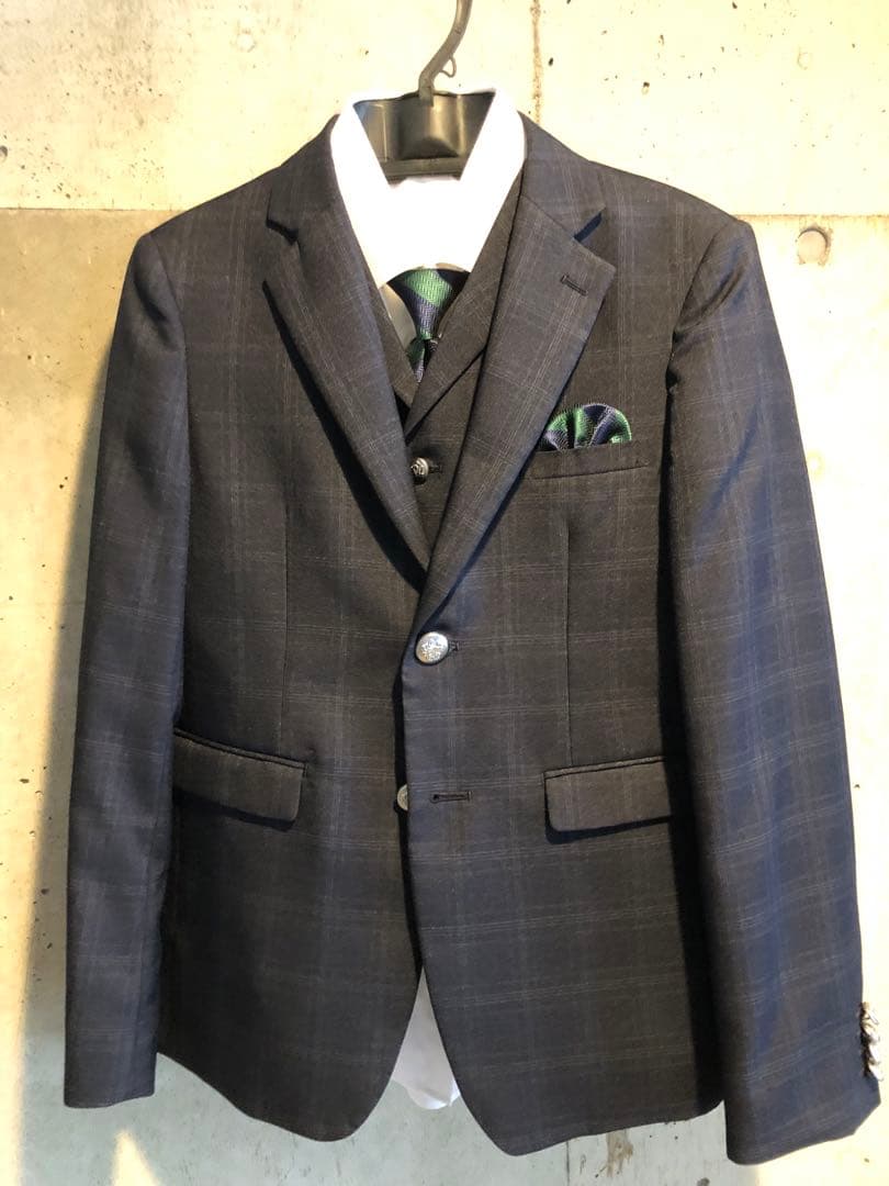 ネイビー系チェック フォーマルスーツ 3点セット