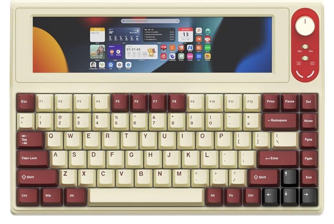 AKP846 ディスプレイメカニカルキーボード レトロレッドホワイト