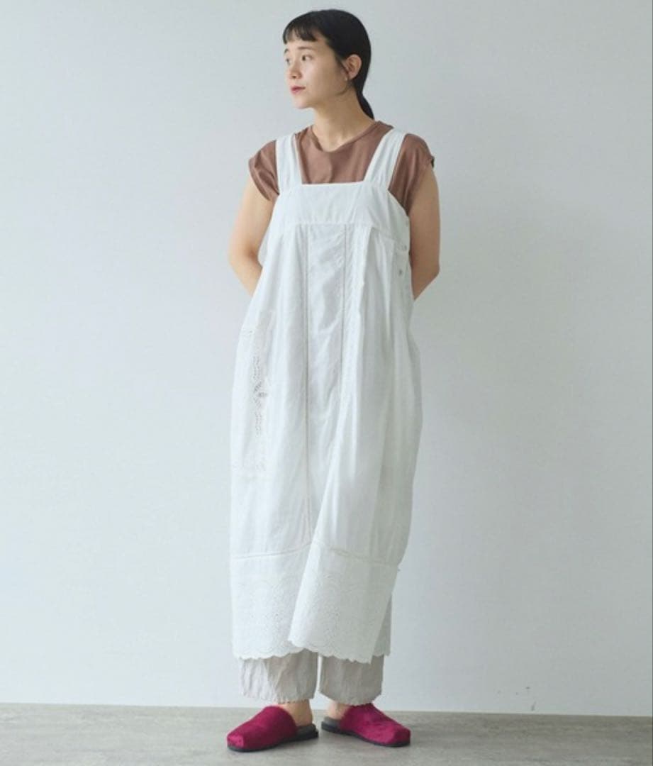 yuni ユニ カットワーク刺繍 ジャンパースカート ホワイト