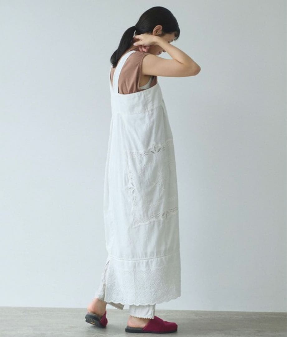 yuni ユニ カットワーク刺繍 ジャンパースカート ホワイト