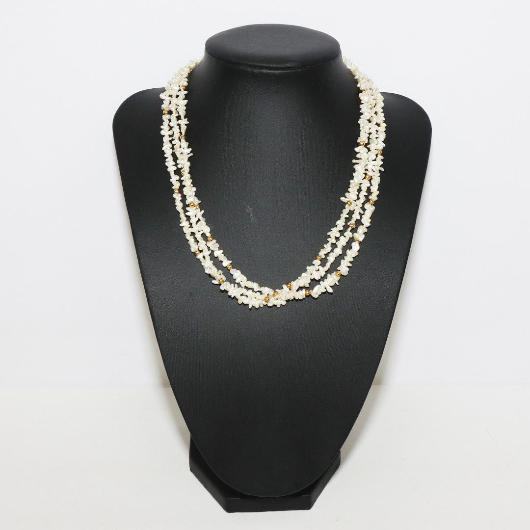 天然 淡水パール 真珠 3連 ネックレス 　全長 42㎝