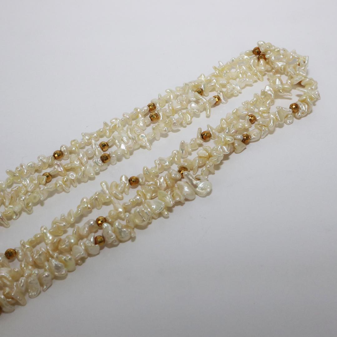 天然 淡水パール 真珠 3連 ネックレス 　全長 42㎝