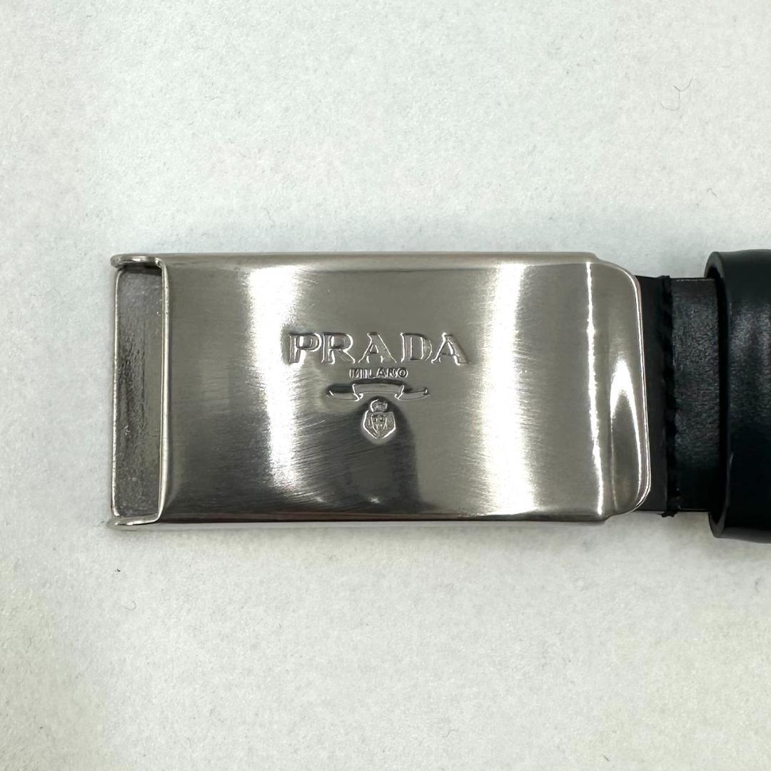 PRADA プラダ ロゴ刻印バックル レザー ベルト シルバー金具 ブラック