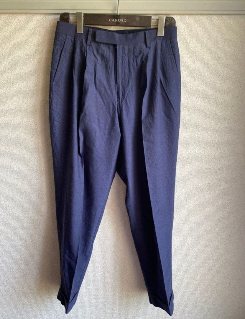 COMOLI/リネンウール2タックパンツ/ネイビー/2