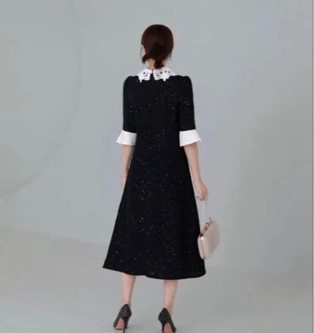 leja花柄レースカラー　スパンコールドレス