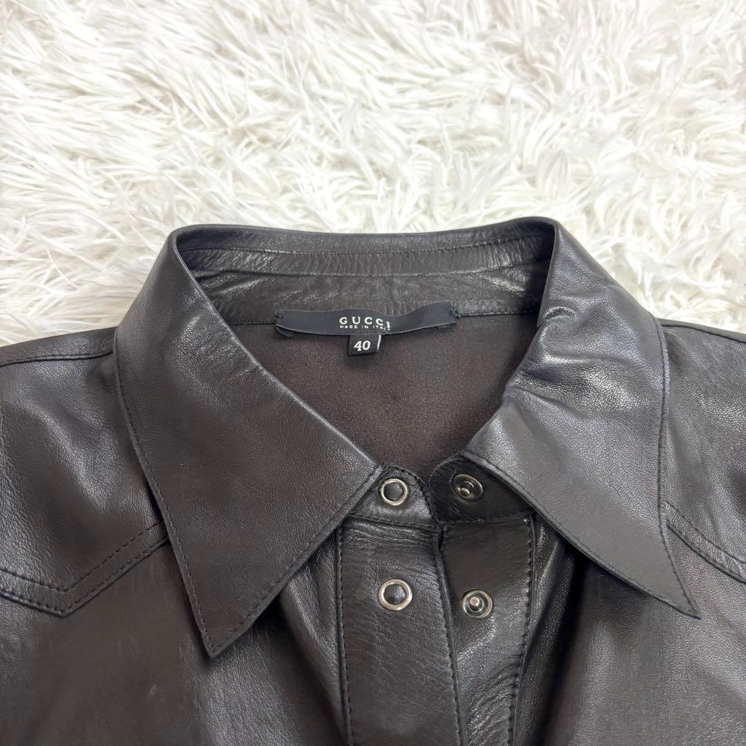 ✨極美品✨GUCCI　グッチ　革　ジャケット　シャツ　ブラウス　レザー